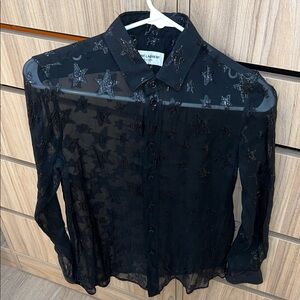 Saint Laurent Black Sheer Star Blouse